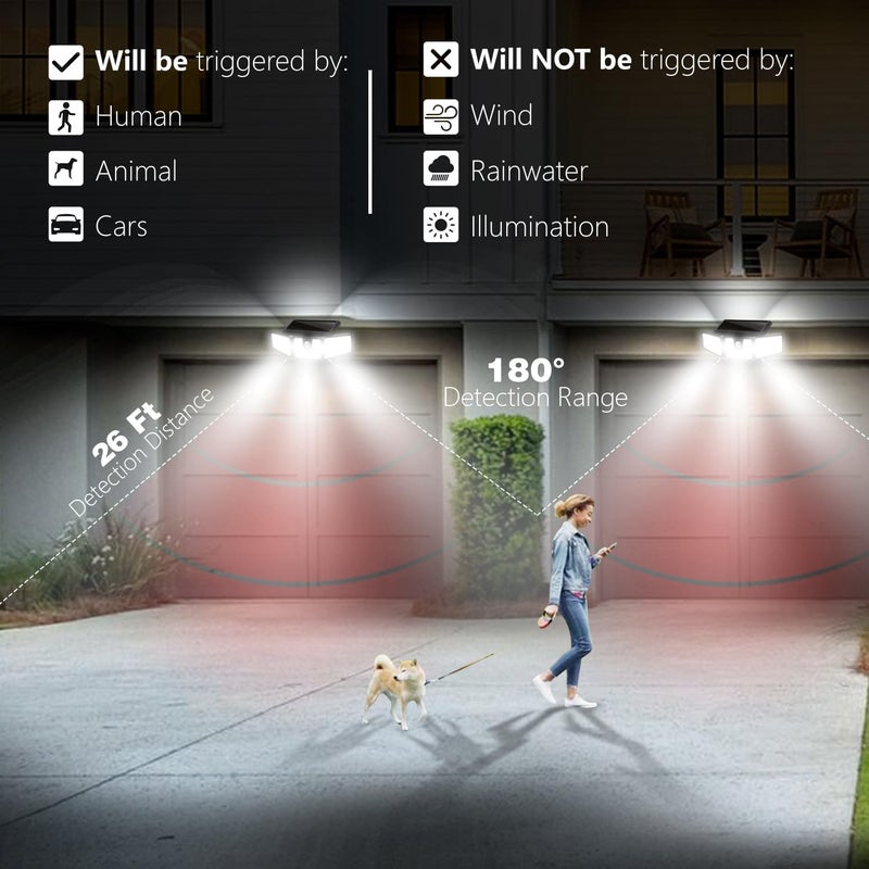AmeriTop Solar Lights Outdoor, 2 Pack 233 LED High Brightness Cordless Solar Motion Sensor Lights; 3 Adjustable Heads, 270° Wide Angle Illumination, IP65 Waterproof, Security LED Flood Light(Daylight) - Image 2